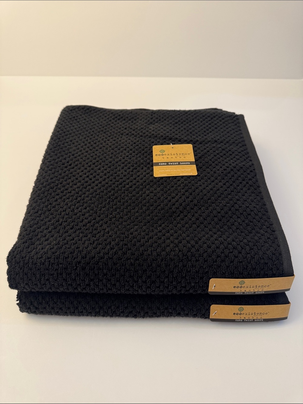 2pc ECOEXISTENCE Bamboo Zero Twist Loops Bath Towel Set - Caviar(Black)